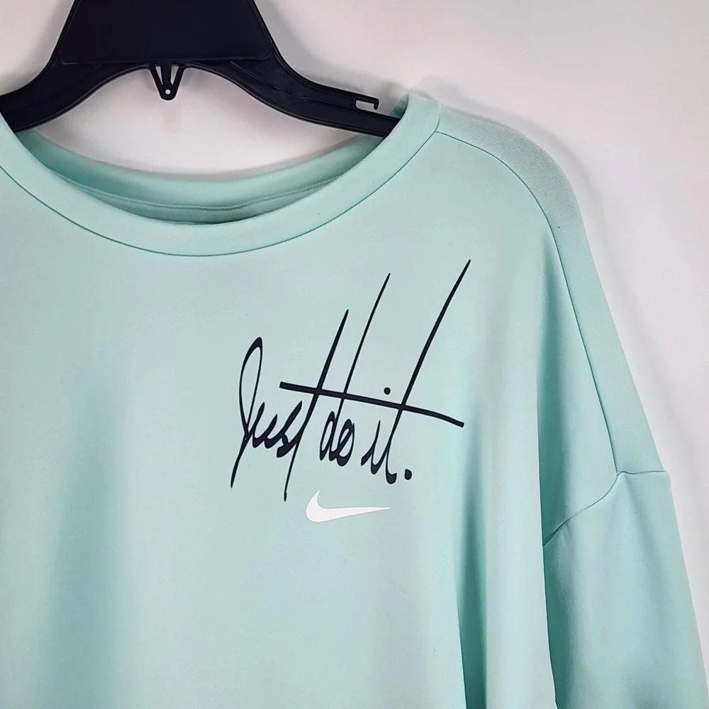 Nike Therma Just Do It Sweatshirt Women's L Igloo White Mint Green Soft Oversize
